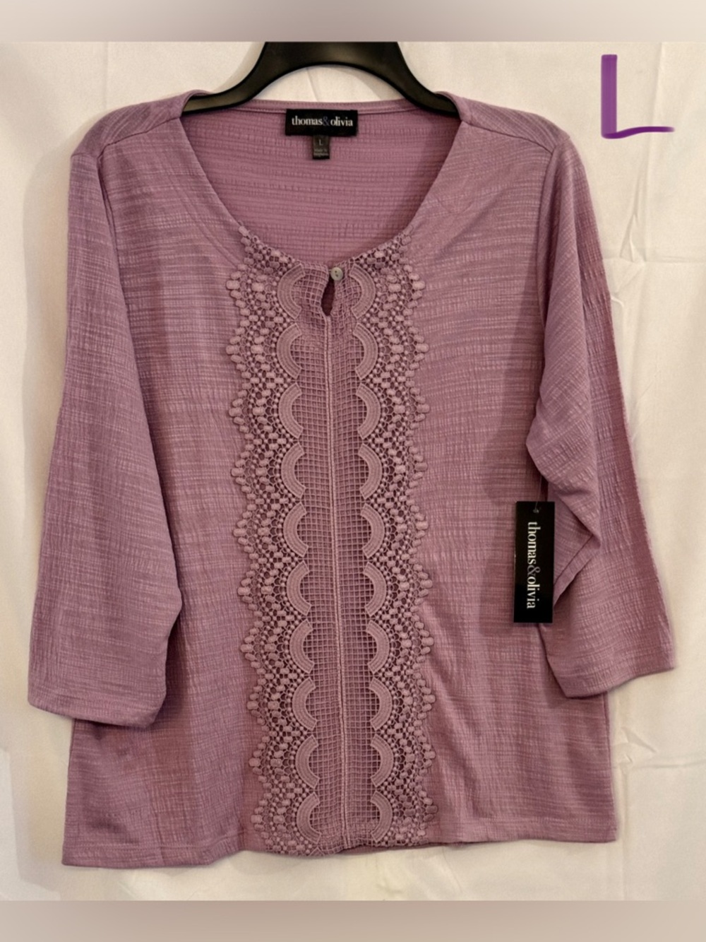 Thomas & Olivia Lavender Crochet-Trim Women's Tunic